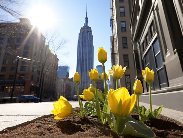 Beautiful flowers and  empire state building