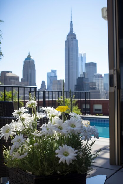 Beautiful flowers and  empire state building