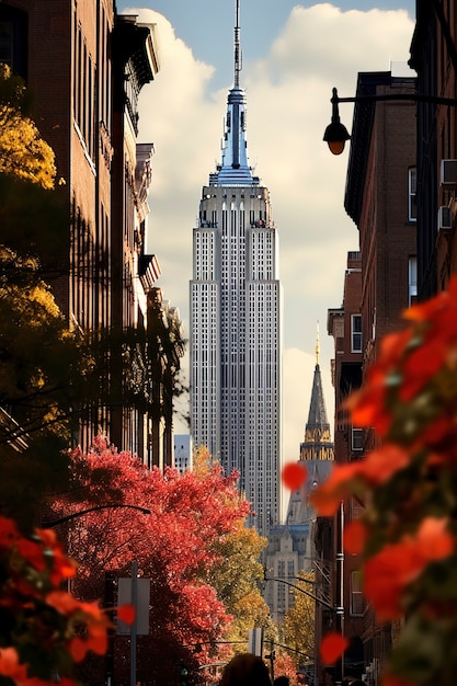 Beautiful flowers and  empire state building