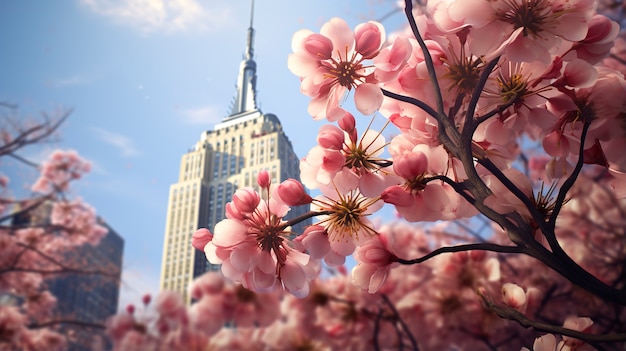 Beautiful flowers and  empire state building