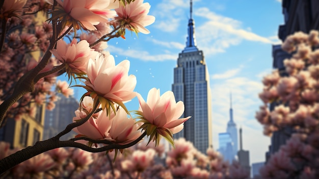 Beautiful flowers and  empire state building