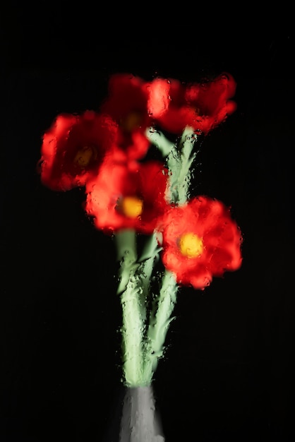 Free Photo beautiful flowers seen behind humidity glass