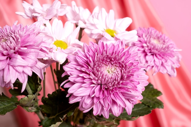 Free photo beautiful flowers with pink cloth