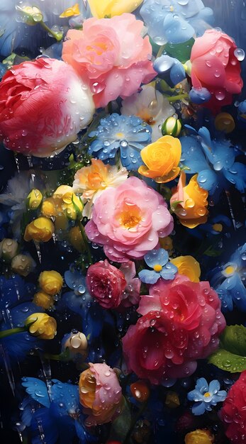 Beautiful flowers with water drops