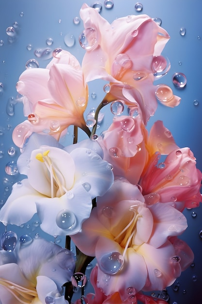 Beautiful flowers with water drops