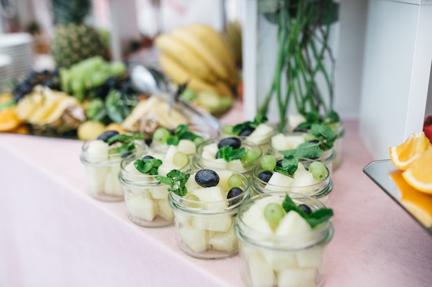 Free photo beautiful fruit and sweets for guests at the celebration