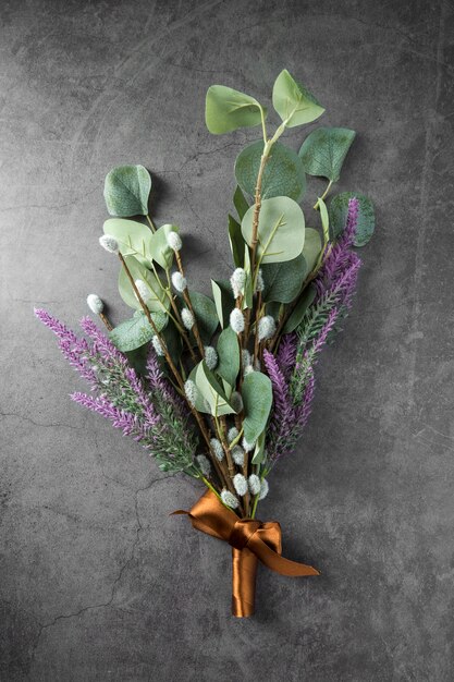 Beautiful gift plants on cement background