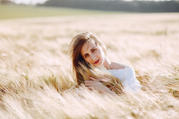 Free Photo beautiful girl in an autumn field