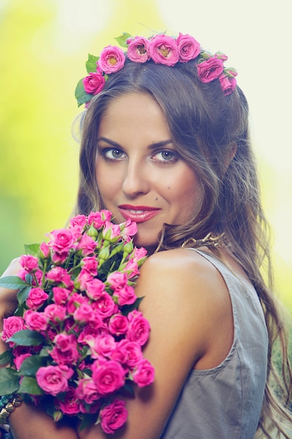 Free Photo beautiful girl with flowers