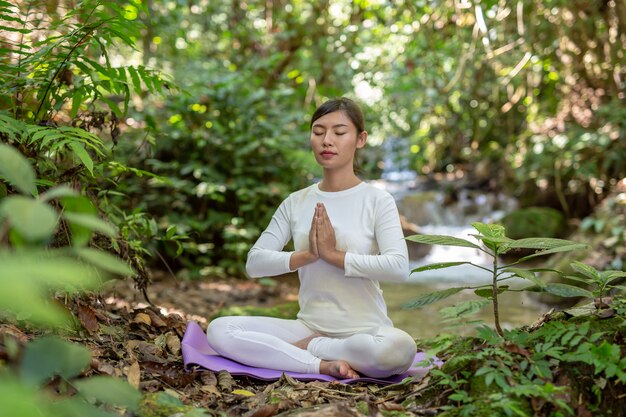 Beautiful girls are playing yoga at the park