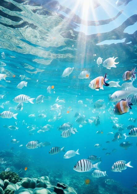 Beautiful group of fish undersea