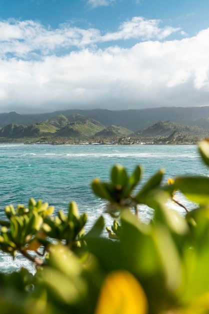 Beautiful hawaii landscape with the blue sea