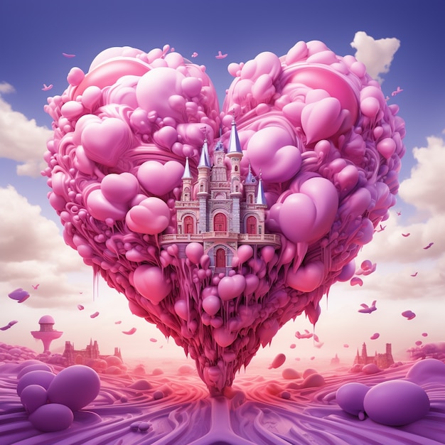 Free photo beautiful heart with castle