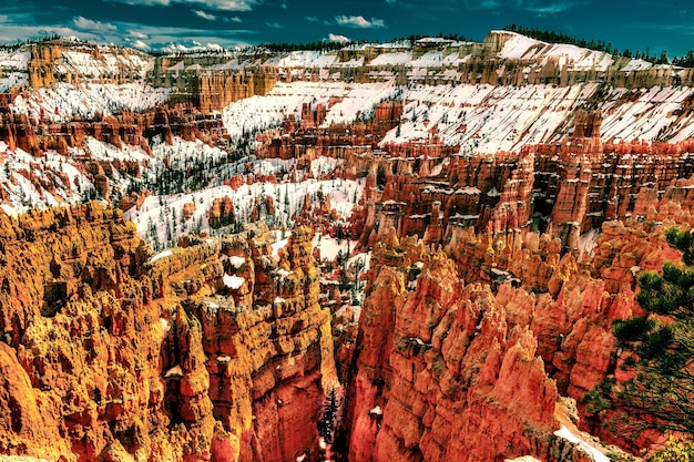 Beautiful high angle shot of the Bryce Canyon National Park of Utah in winter