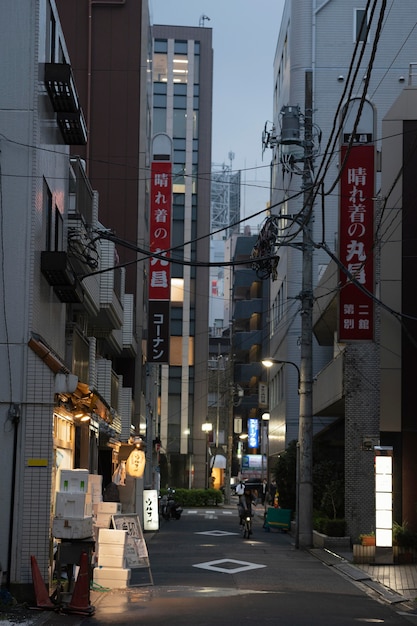 Free photo beautiful japan city at nighttime with light