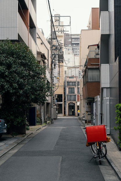 Beautiful japan city with bicycle on street