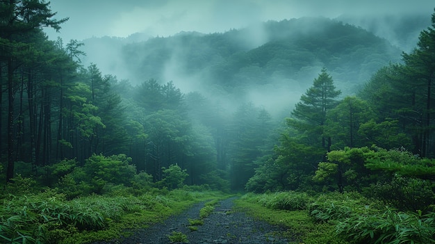 Free photo beautiful japanese  forest scene