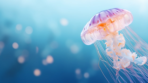 Beautiful jellyfish in the ocean with copy space