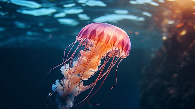 Free photo beautiful jellyfish swimming in the ocean