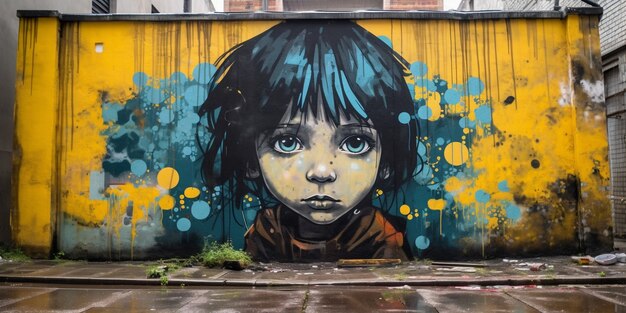 Beautiful kid portrait graffiti