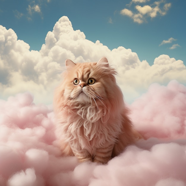 Beautiful kitten with colorful clouds