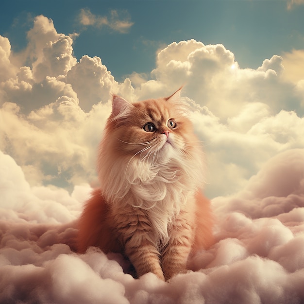 Beautiful kitten with colorful clouds