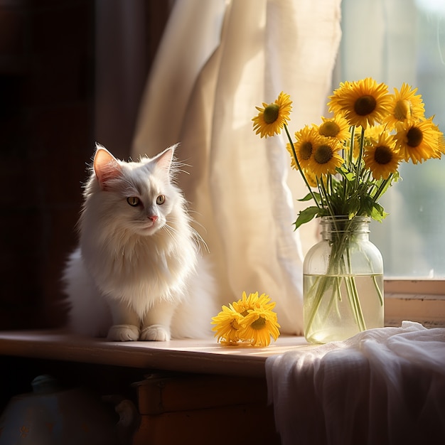 Free Photo beautiful kitten with flowers indoors