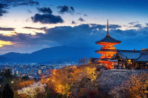 Beautiful Kyoto city and temple at twilight, Japan.