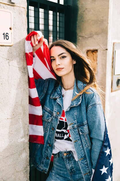 Beautiful lady with american flag