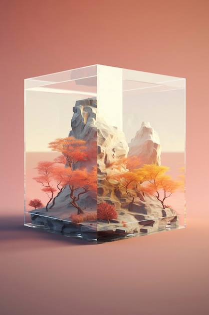 Free photo beautiful landscape inside of a cube