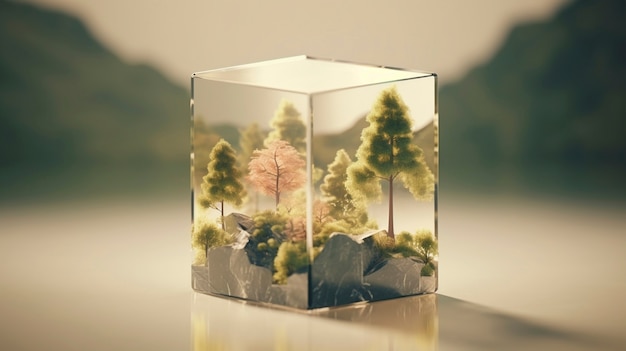 Free photo beautiful landscape inside of a cube