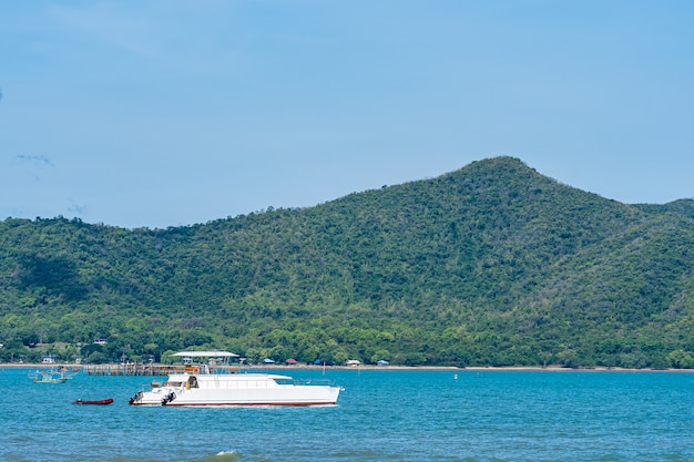 Beautiful landscape of sea ocean in Pattaya Thailand with boat