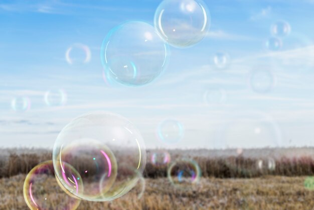 Beautiful landscape and soap bubbles