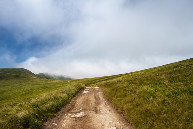 Free Photo beautiful landscape of ukrainian carpathian mountains and cloudy sky.