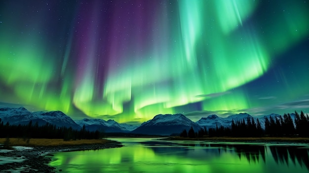 Beautiful landscape with aurora borealis