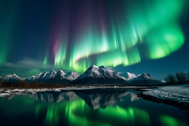 Beautiful landscape with aurora borealis