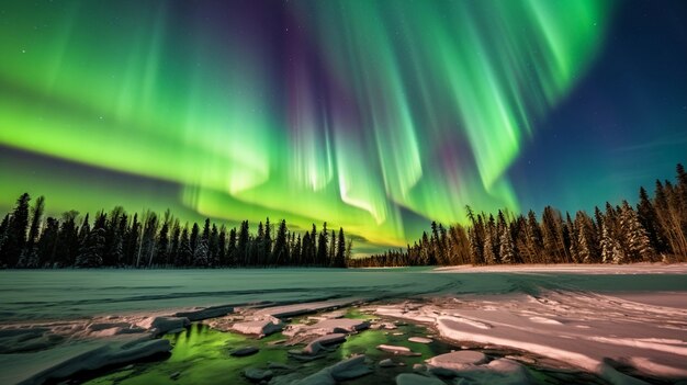 Beautiful landscape with aurora borealis