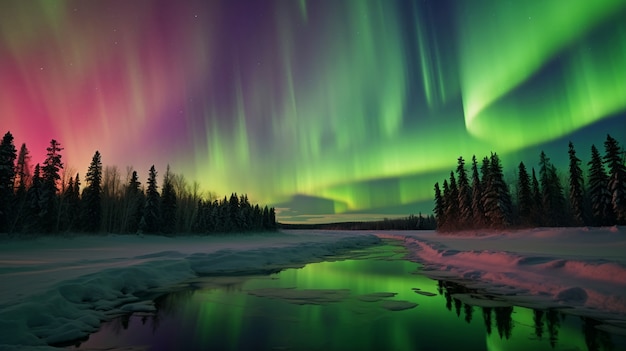 Beautiful landscape with aurora borealis