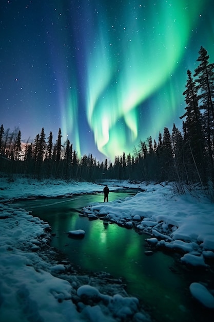 Beautiful landscape with aurora borealis