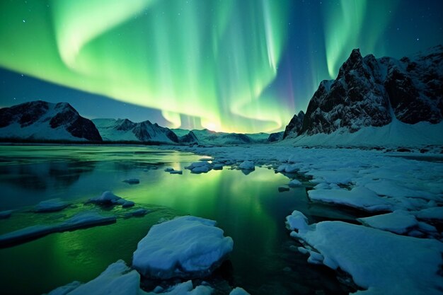 Beautiful landscape with aurora borealis