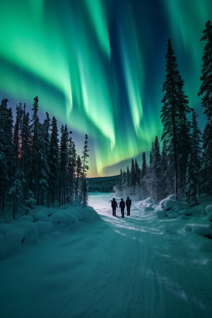 Beautiful landscape with aurora borealis