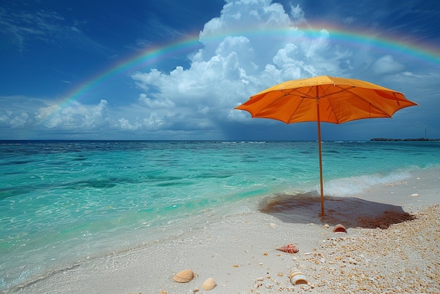 Free photo beautiful landscape with rainbow on a beach