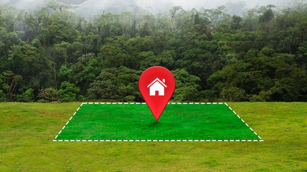 Free photo beautiful landscape with red pin and trees