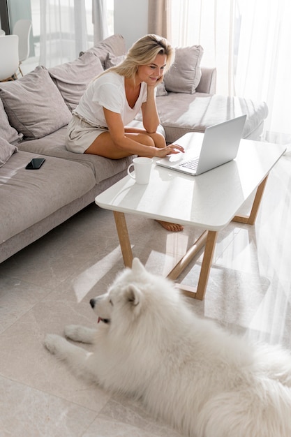 Beautiful and lovely dog and woman