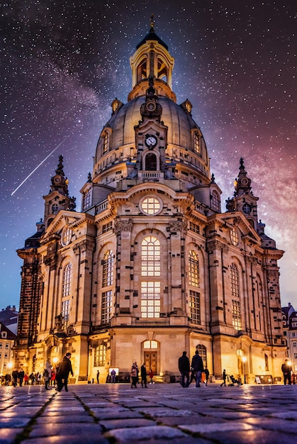 Free Photo beautiful low angle photo of frauenkirche lutheran church in dresden germany under night sky