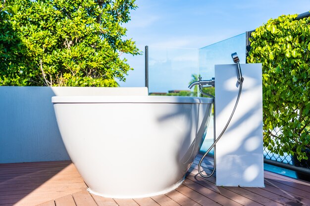 Beautiful luxury white bathtub decoration interior of bathroom