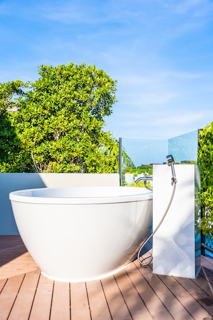 Beautiful luxury white bathtub decoration interior of bathroom