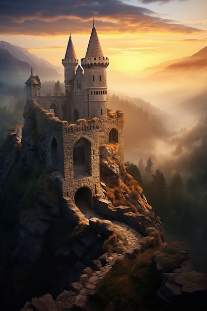 Beautiful majestic castle  high angle