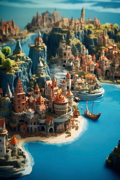 Beautiful medieval fantasy landscape with city