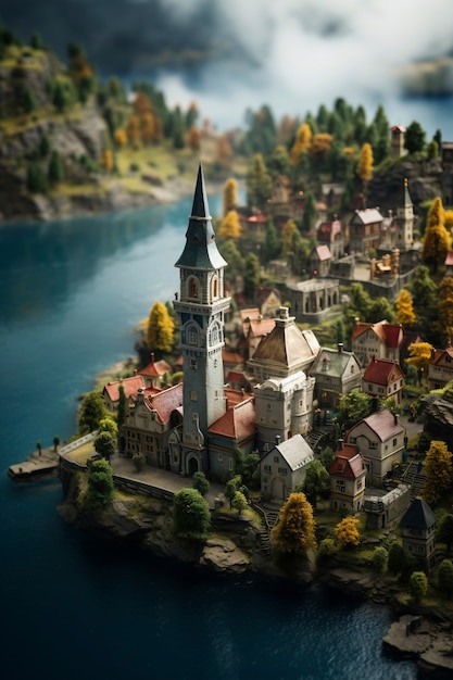 Beautiful medieval fantasy landscape with city